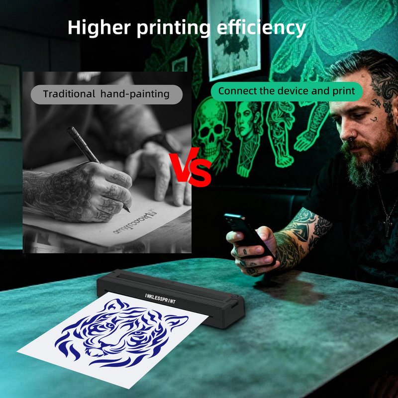 INKLESSPRINT Tattoo Stencil Printer Machine, Portable Tattoo Transfer Printer for Tattoo Artists & Enthusiasts, Support Smartphone,PC, Android, iOS, Windows,Mac.