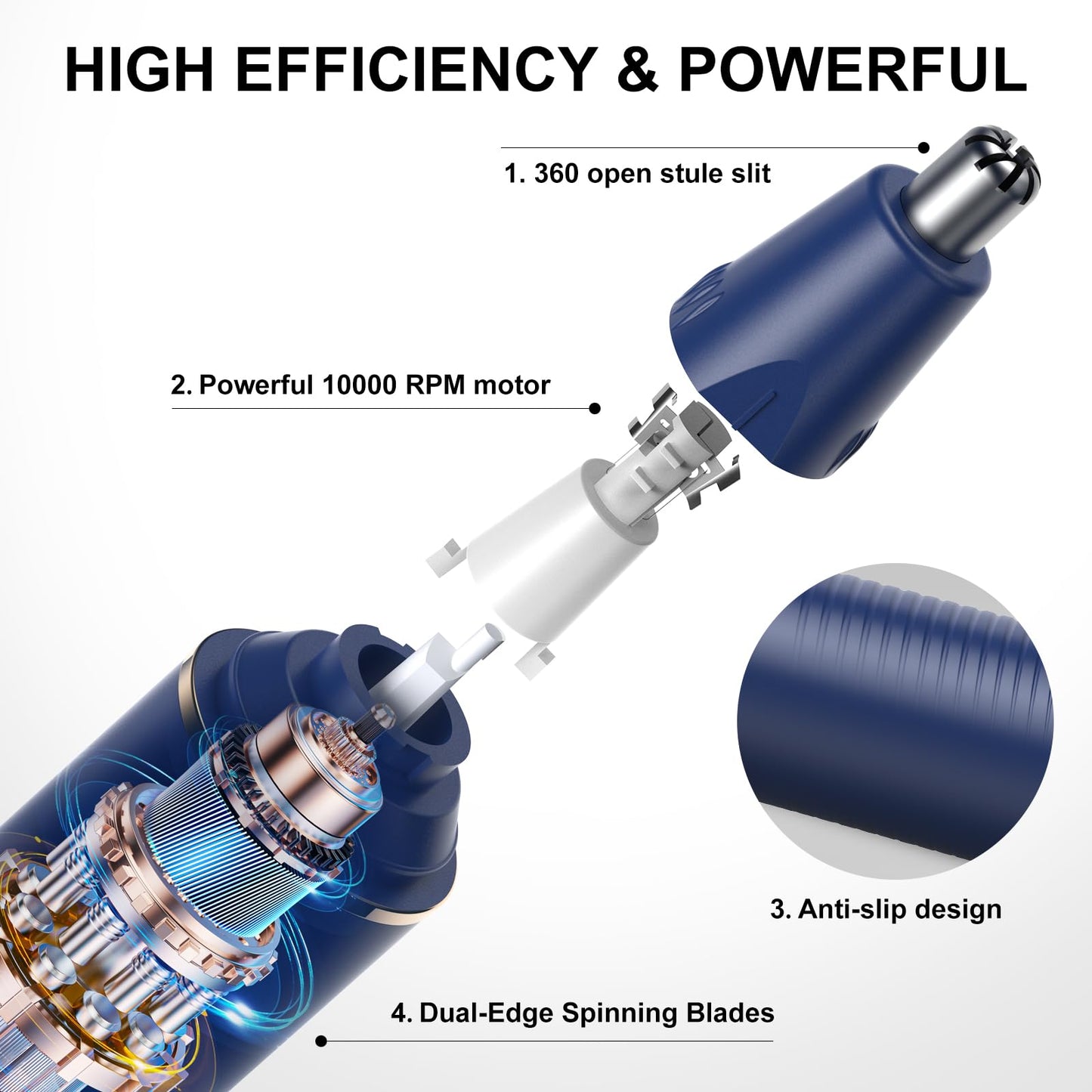 XOOMRSCP Nose Hair Trimmers for Men，Rechargeable Hair Trimmer 2 in 1 Painless Multifunctional Ear and Nose Hair Trimmer with IPX7 Waterproof Dual Edge Blades (Blue)