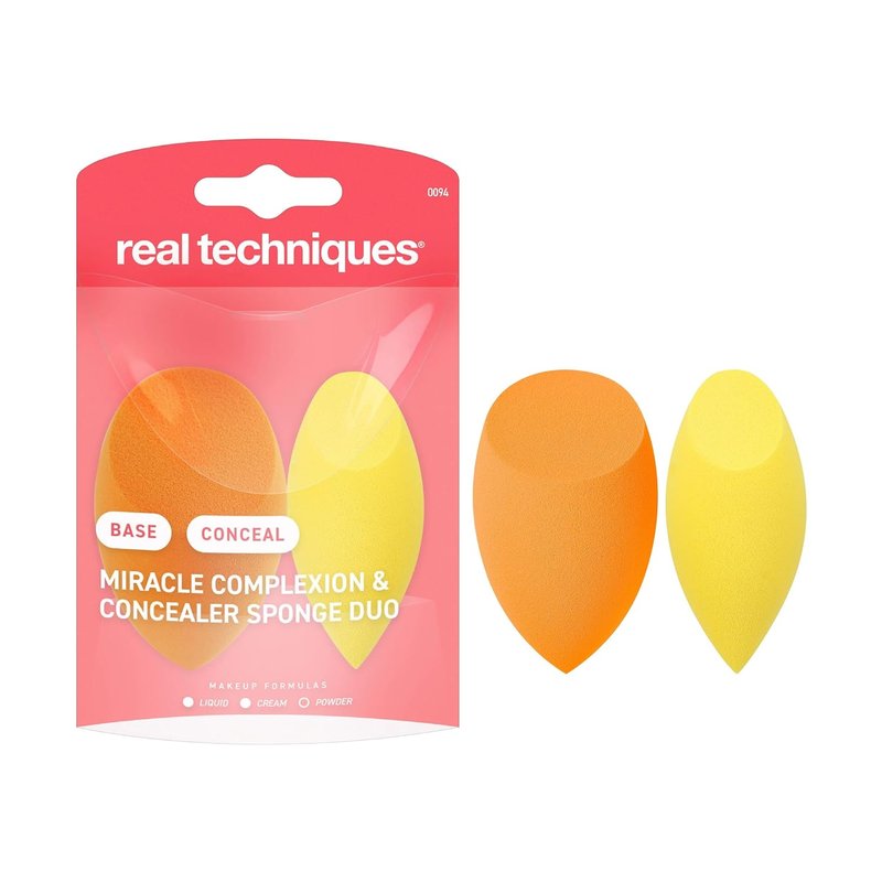 Real Techniques Miracle Complexion Sponge - Makeup Blending Sponges Duo for Natural, Dewy Finish | Latex-Free, 2 Count