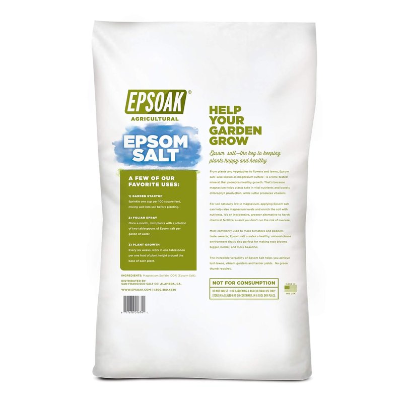 Epsoak Epsom Salt - 18 lb. Agricultural Grade Magnesium Sulfate | Resealable Bulk Bag for Gardening & Lawn Care