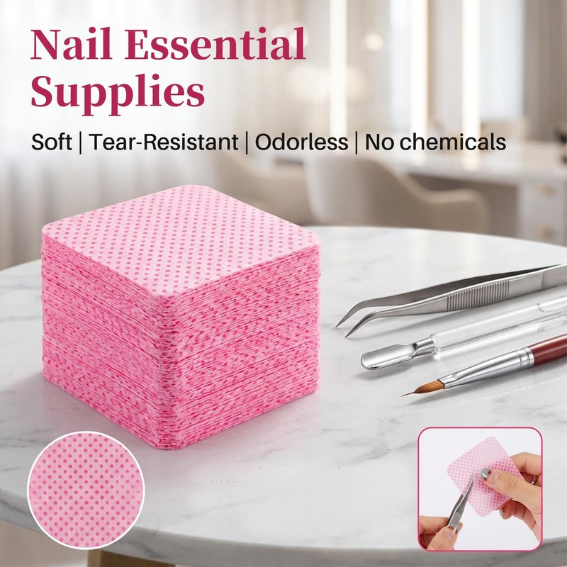 MAQIHAN 600 Lint Free Nail Wipes - Pink Nail Polish Remover Wipes Lint Free Nail Wipes Pads for Gel Nails No Lint Nail Glue Wipes Eyelash Extensions Toallitas Para Uñas Sin Pelusa Nail Supplies