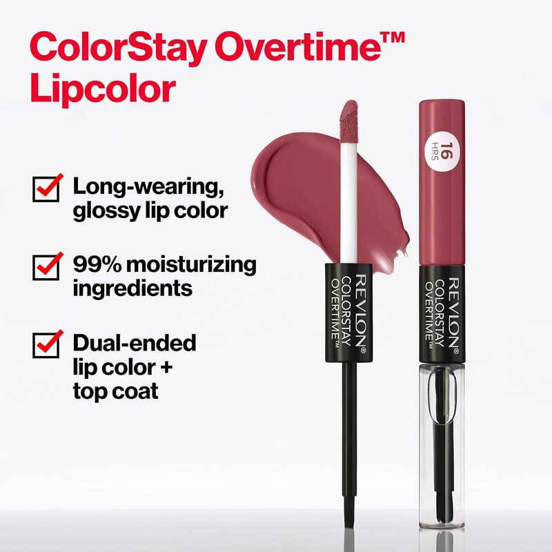 Revlon ColorStay Overtime Liquid Lipstick - Long-Lasting Dual-Ended Lip Color with Vitamin E | 005 Infinite Raspberry, 0.07 fl oz