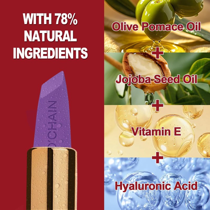 O'CHAIN Purple Matte Lipstick, Long Lasting Full Coverage Non-Transfer Lipstick for Women Infused with Jojoba Oil and Vitamin E, Cruelty-Free & Vegan (13 EMOTION) 0.12 Oz