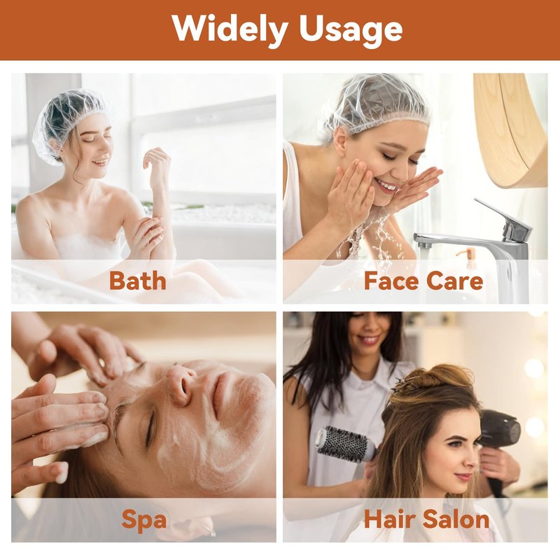 Disposable Shower Caps 100pcs, Clear Shower Caps for Travel, Plastic Hair Caps for Women, Home Use, Hotel