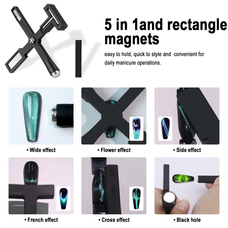 Allstarry 5 in 1 Nail Magnet Tool, 2pcs Upgraded Cat Eye Magnet for Nails Pen Plate Wand Board with Silicone Case for 9D Strip Galaxy Magnetic Cat Eye Gel Nail Polish Nail Art