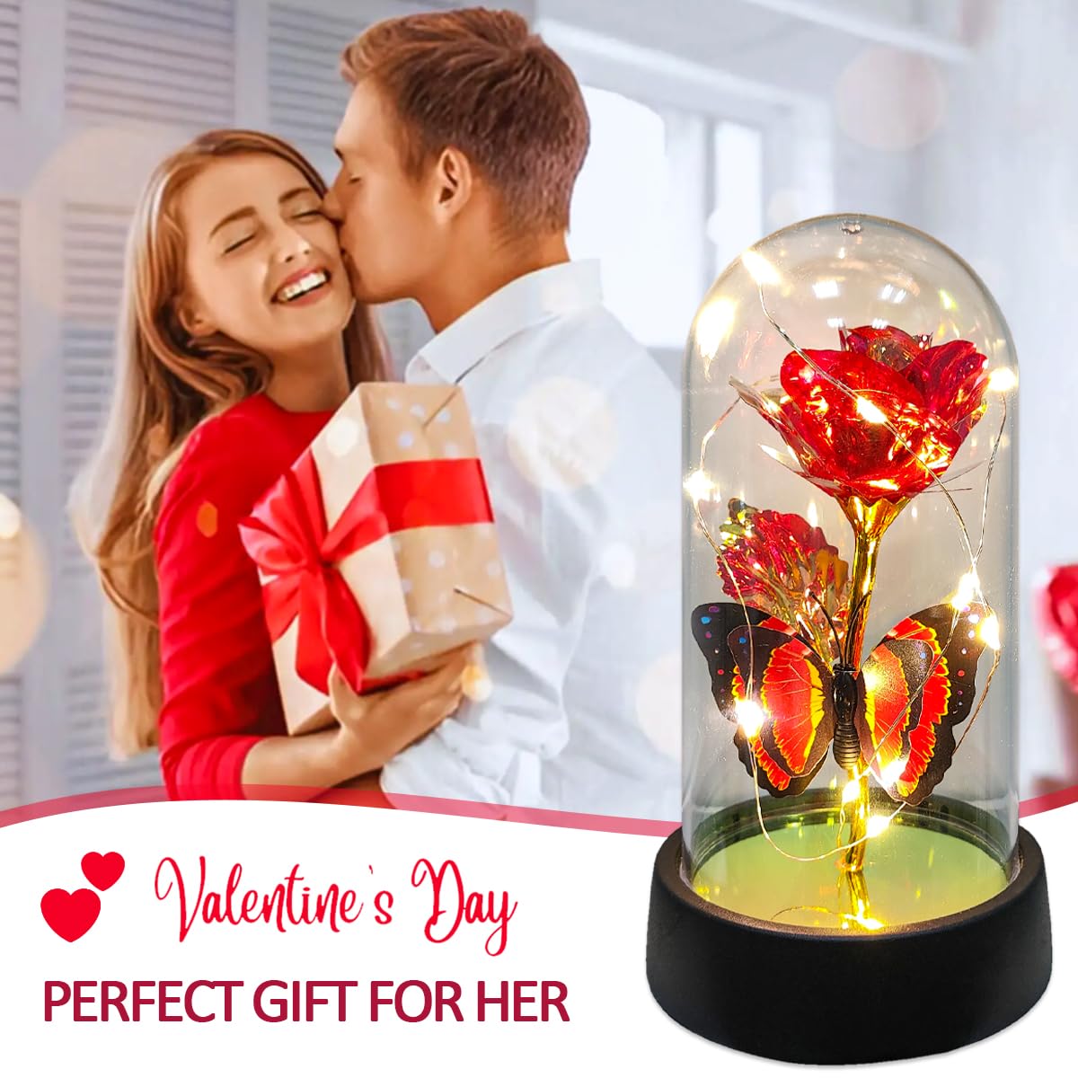 Glass Rose in Glass Dome, Light Up Flower, Eternal Roses - Valentines Day Gifts for Her, Mothers Day Roses Gift for Mom, Womens Gifts for Christmas - Galaxy Rose, Birthday Gift