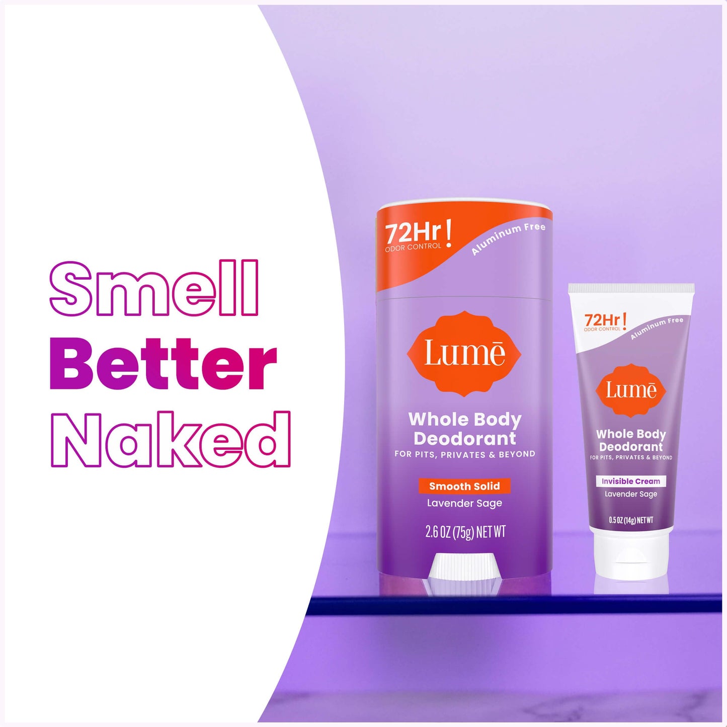 Lume Whole Body Deodorant - Invisible Cream Mini + Solid Stick Bundle - 72 Hour Odor Control - Aluminum & Baking Soda Free, Skin Loving (Lavender Sage)