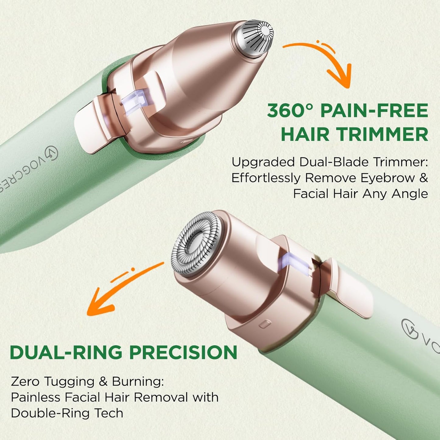VOGCREST Hair Trimmer - 2 in 1 Facial Hair & Eyebrow Remover | Rechargeable, Portable with LED Light