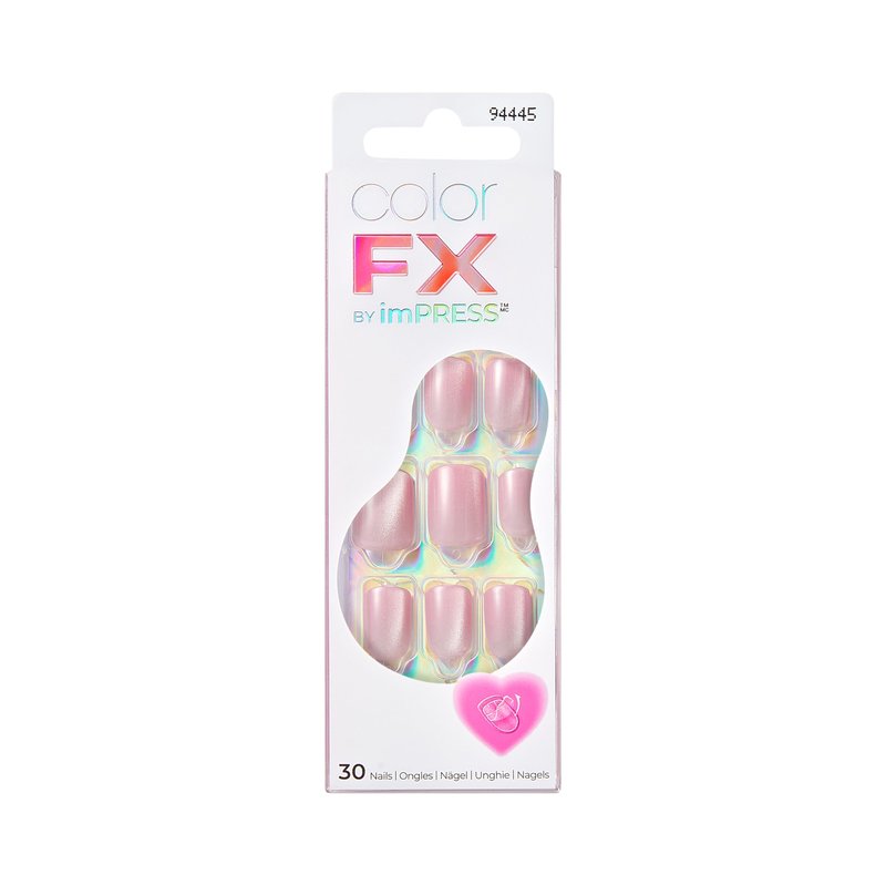 KISS colorFX by imPRESS Valentine’s Day Press On Nails, ‘Cherished’, Pink Short Squoval, IMPROVED adhesive, Up to 10-Day Hold, Nail Kit Includes 30 Fake Nails, Prep Pad, Manicure Stick, Mini Nail File