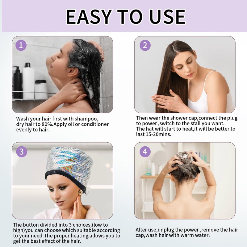 Hair Steamer Cap, Portable Hair Care Hat with 10 Mode Temperature Control, 110V Electric Heating Cap for Hair SPA Beauty Steamer Nourishing Hat Hair Thermal Treatment Cap (Colorful Fish Scales)