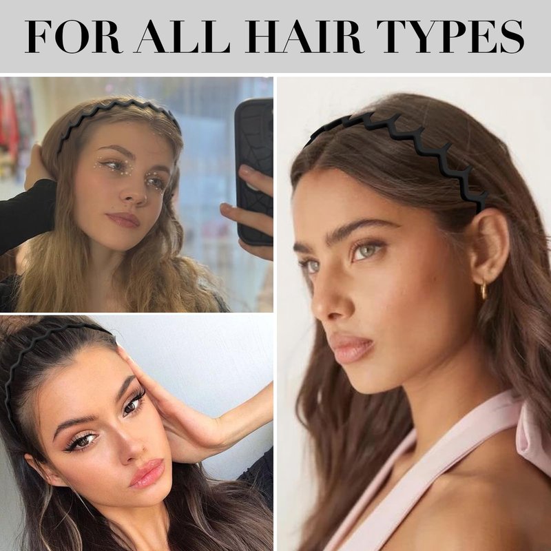 Canitor 8 Pieces Black Zig Zag Headbands Gifts for Women Teen Girls 90s Outfits Fashion Hair Accessories Hair Bands for Women's Hair Thin Teeth Comb Head Bands