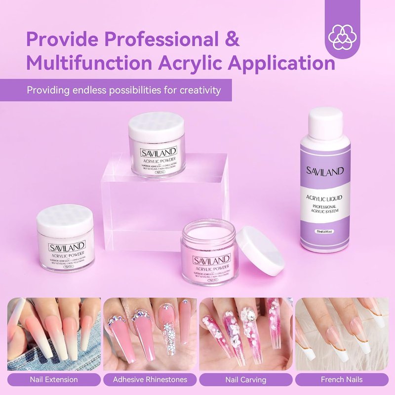 Acrylic Nail Kit with UV Lamp - 15g White, Pink & Clear Powder, Brushes & 100 Forms for DIY Beginners