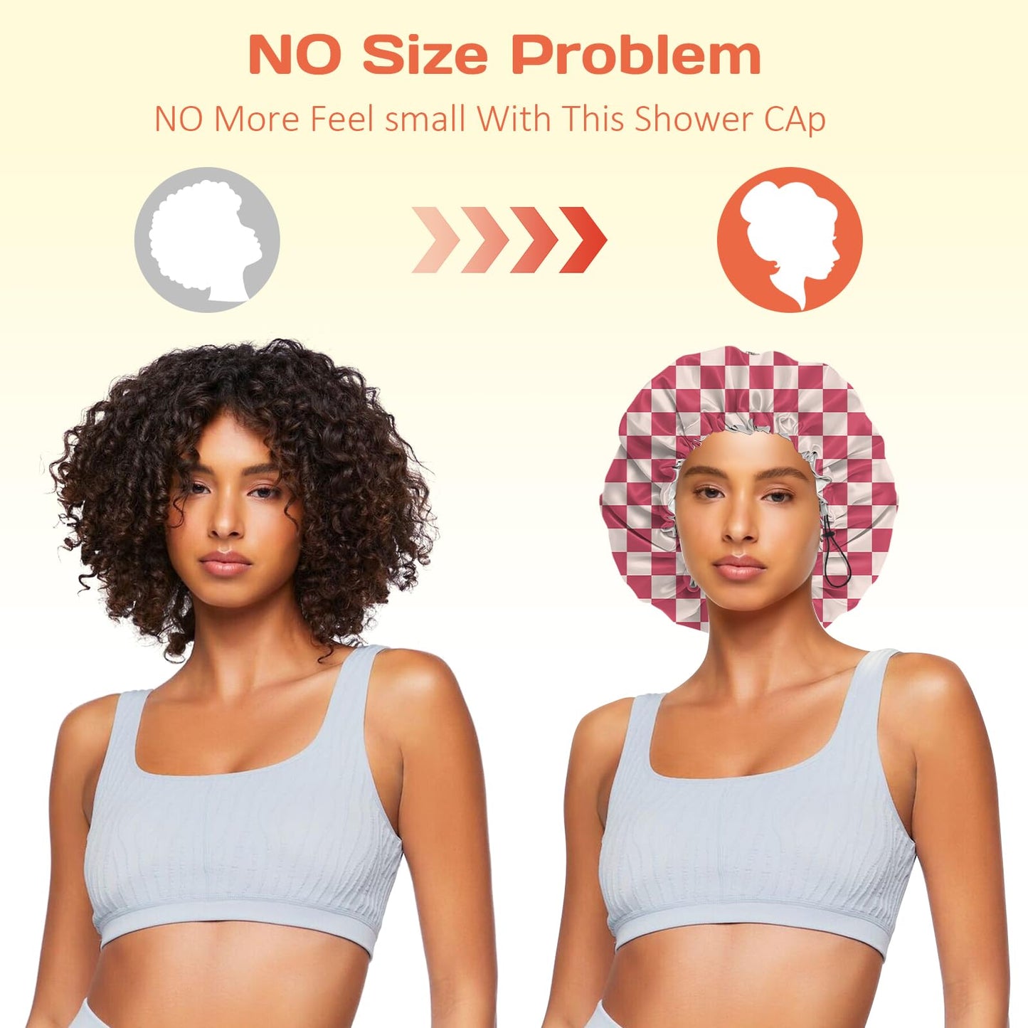 BHAHB Shower Cap Reusable Double Layer Adjustable Elastic Waterproof EVA Hair Bath Caps for Women Girls Cute Aesthetic-Pink Checkered
