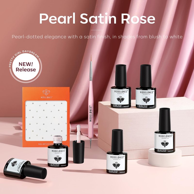modelones Gel Nail Polish Set -6 Colors Nude Pink White Gel Polish Kit Skin Tones Brown Milky White French Jelly Nail Gel Polish Nail Art Salon DIY Gift with Pearl Stickers & Nail Dotting-Liner Brush