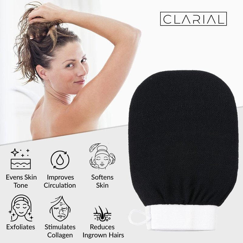 Exfoliating Body Scrub for Bath and Shower Use - Face Scrubber and Body Exfoliator Mitt, Dead Skin Remover - Exfoliating Glove Shower Scrub for Men and Women - Pair Black