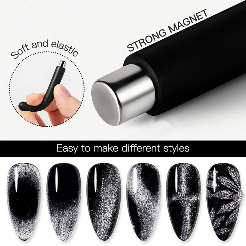 HYWWPFLAY 9Pcs Cat Eye Nail Magnet Tools Cat Eye Nail Polish Magnet Stick 3d Cat Eye Gel Nail Polish Magnetic Wood Multifunctional Strong Magnet for Nails Salon or DIY Nail Art Accessories