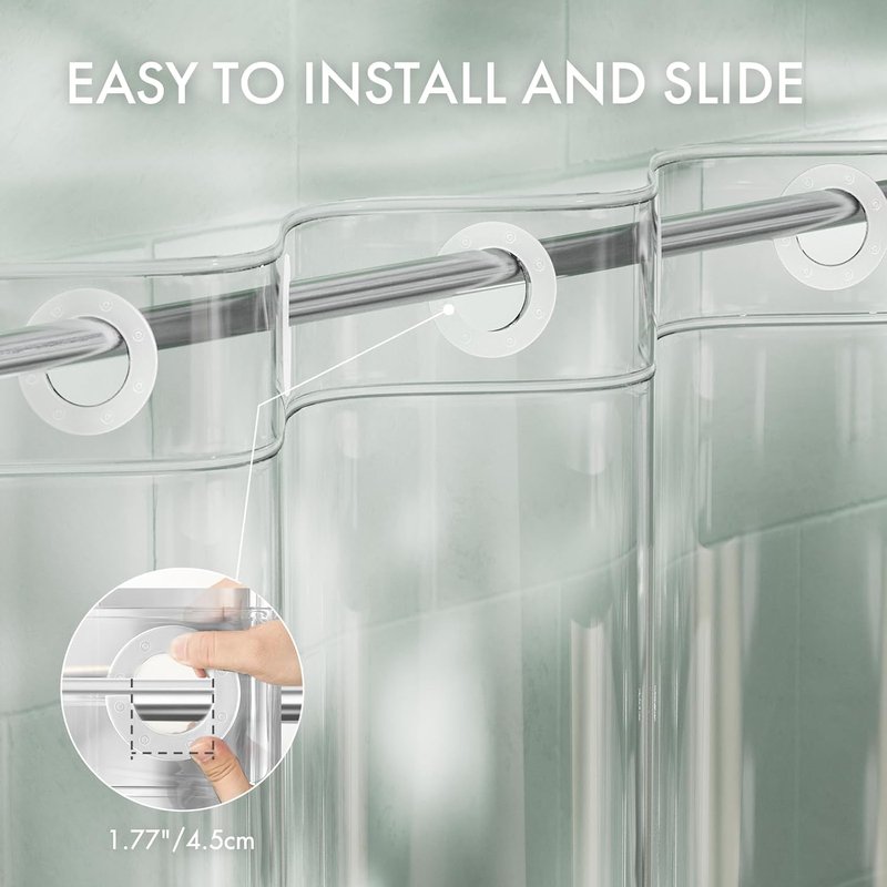 AmazerBath No Hook Shower Curtain - 3-in-1 Heavy Duty EVA Liner | 72x75 Clear Design with 3 Weights