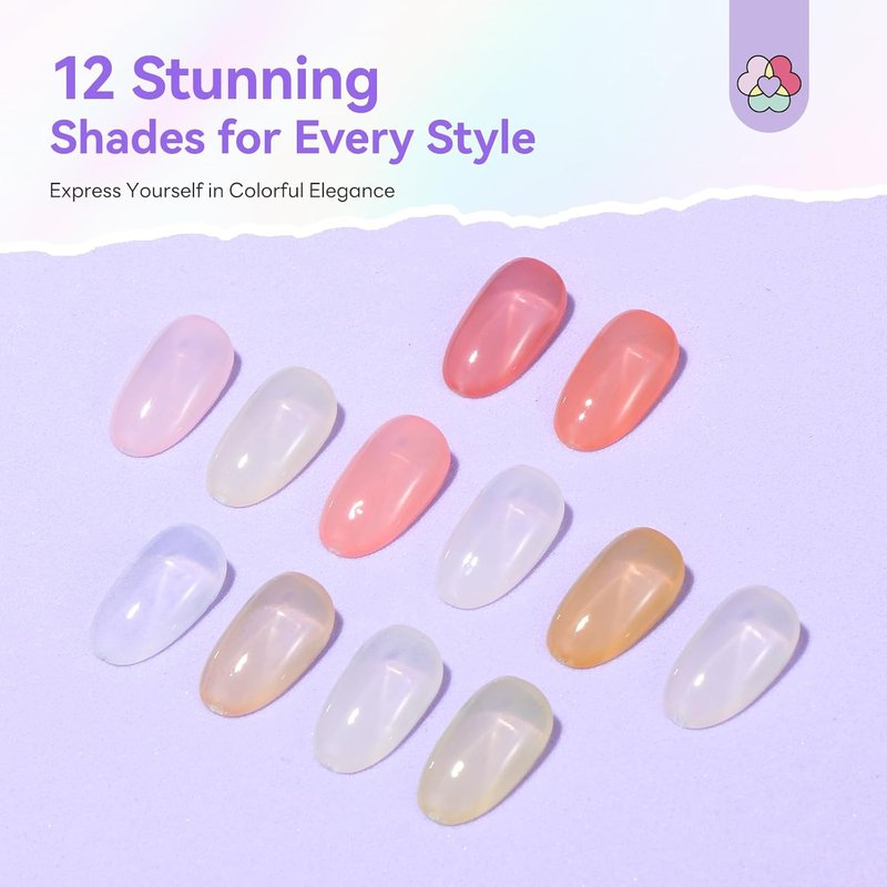 SAVILAND Jelly Nail Polish Set - 12 Natural Nudes & Sheer Colors | Quick Dry 12-Free Lacquer for DIY Manicure