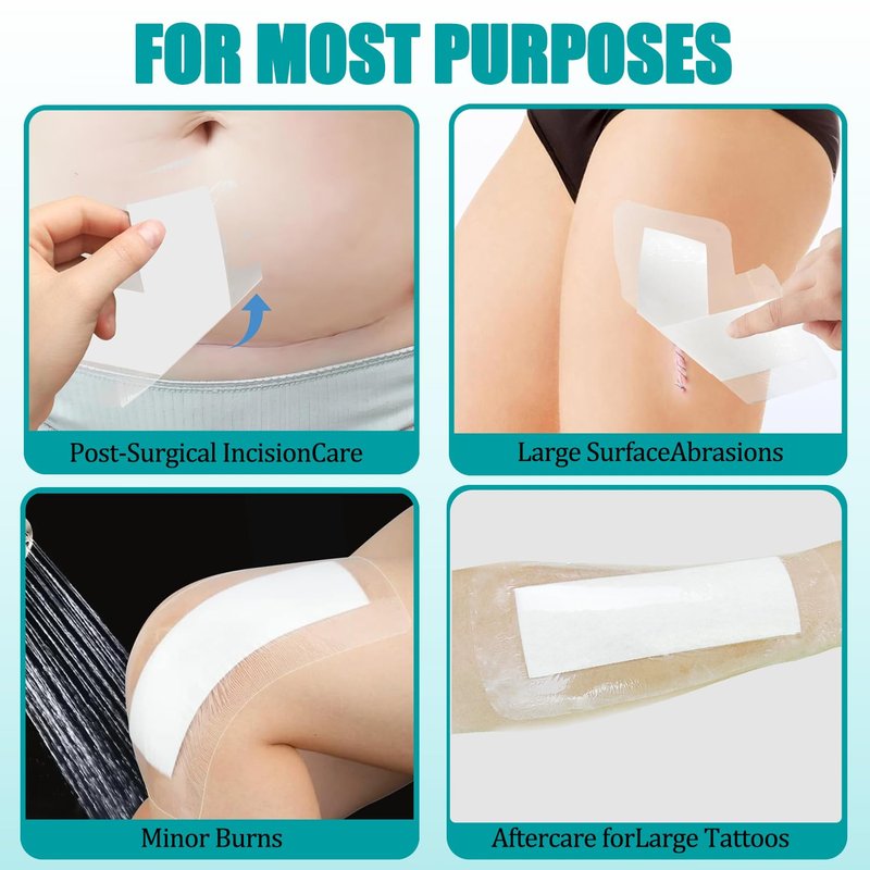 Transparent Film Dressing with Pad Waterproof Clear Bandages for Tattoo Aftercare Bandage,Scar Therapy,Wound Care 4x8 inch 20 Packs