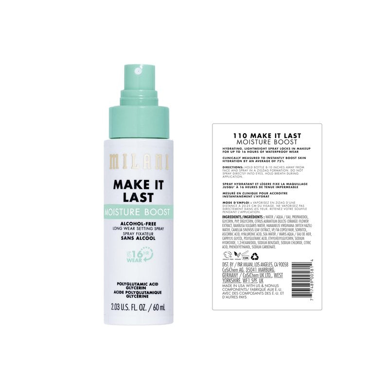 Milani Make It Last Moisture Boost Setting Spray - Alcohol Free Waterproof Makeup Finishing Mist - Hydrating & Soothing Formula for Sensitive Skin - 2 Count
