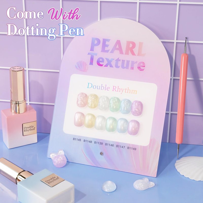 Double Rhythm 6 Pcs 15 ML Gel Polish Set Same Color Same Bottle Soak Off Gel Polish Kit Nail Art Manicure Salon DIY at Home for Women (Pearl Pink White Green Blue Purple-T6-21)