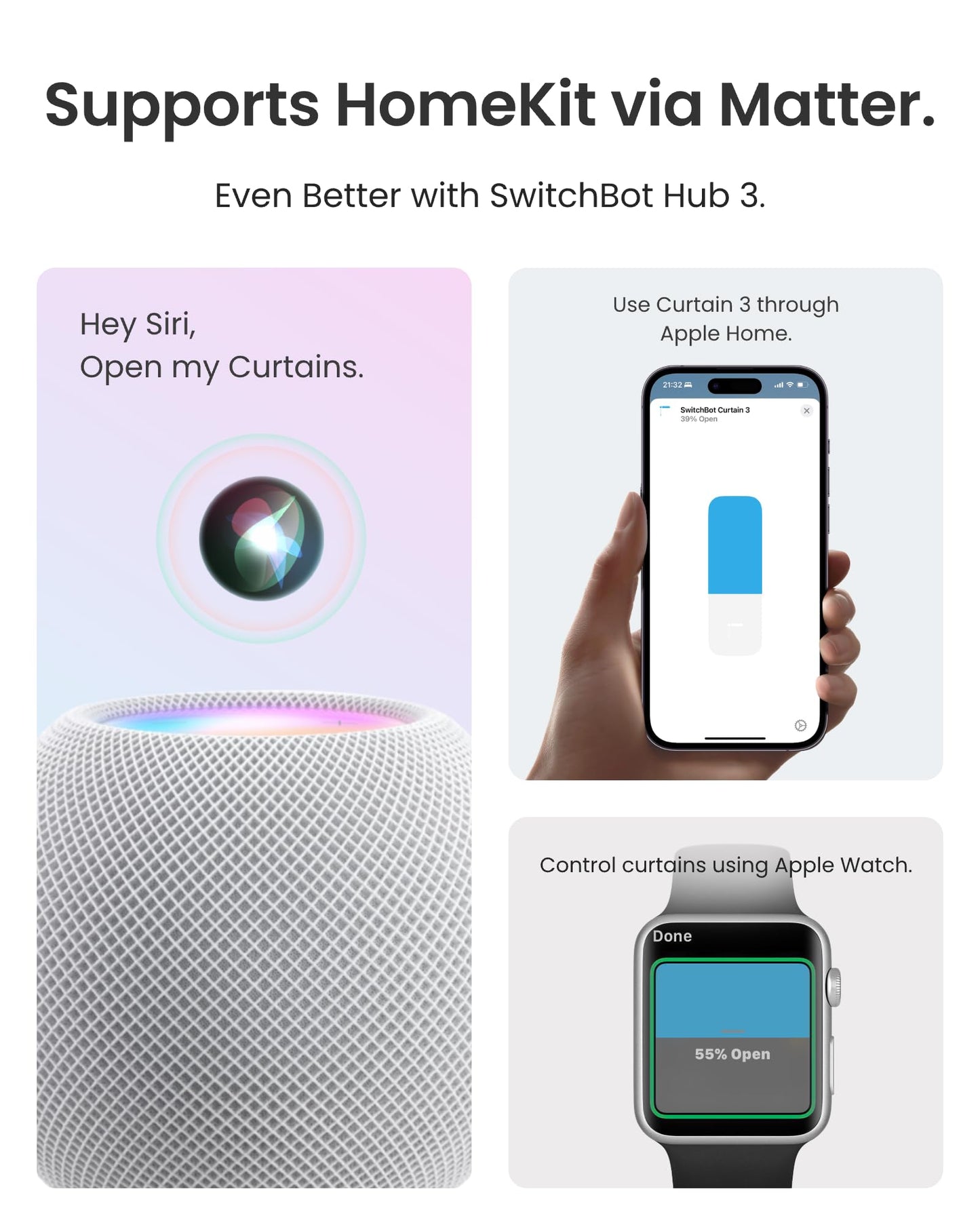 SwitchBot 2025 Automatic Curtain Opener 3 Rod, Bluetooth Remote Control Smart Curtain, WiFi & App Control, Add Hub to Compatible with Alexa, Google Home, HomeKit