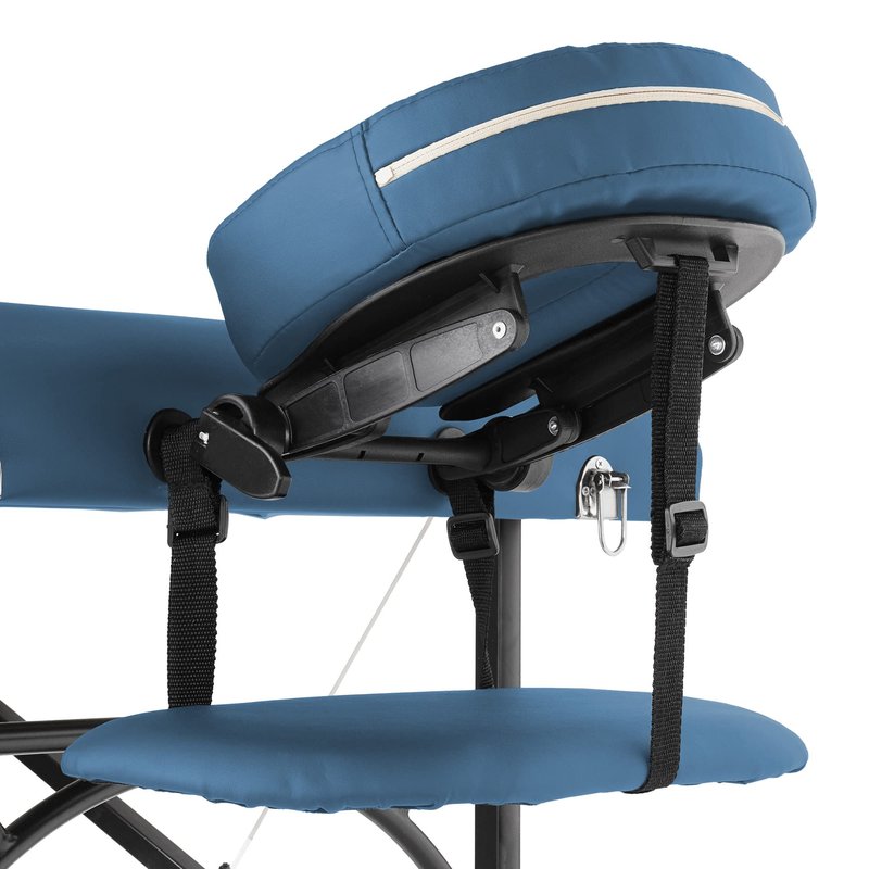 Saloniture Professional Portable Lightweight Tri-Fold Massage Table with Aluminum Legs - Includes Headrest, Face Cradle, Armrests and Carrying Case, Blue