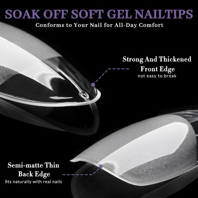 Almond Nail Tips - 480pcs Clear Fake Nails for DIY Nail Extensions | Short & Medium Sizes