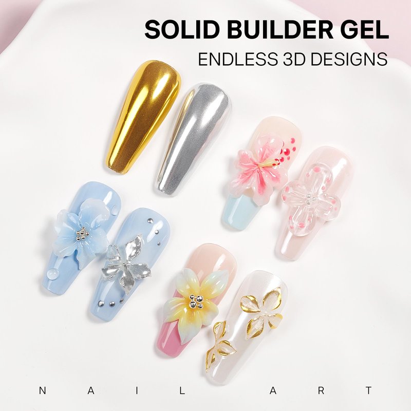 MIZHSE 2Pcs 3D Nail Gel Sculpting Gels, Clear and White Solid Builder Gel for Nails with Silicone Nail Molds Molding Gels 3D Art Non-Sticky Hand UV LED for Nails Salon Home DIY