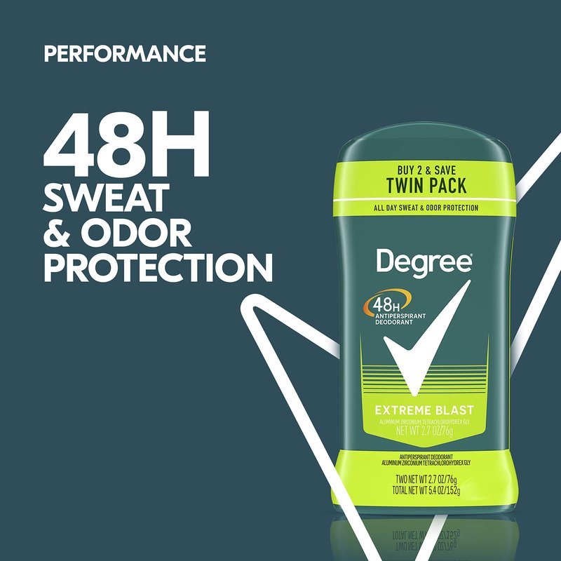 Degree Men Original Protection Antiperspirant Deodorant Extreme Blast 48-Hour Sweat and Odor Protection Antiperspirant For Men 2.7 oz (Pack of 4)