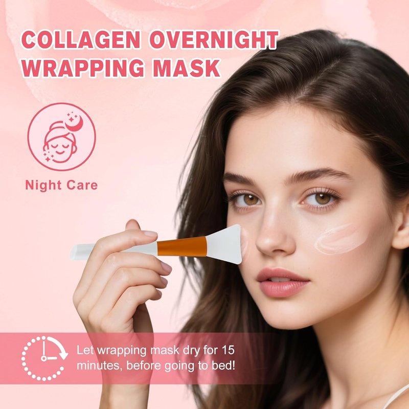 Skiennix Collagen Night Wrapping Mask - Hydrolyzed Peel-Off Facial Mask for Tightening & Hydration (Pink)