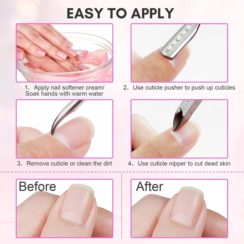 Makartt Cuticle Trimmer Set - Professional 3 PCS Pink Nail Tools with Stainless Steel Dual End Pusher | Manicure & Pedicure Essentials