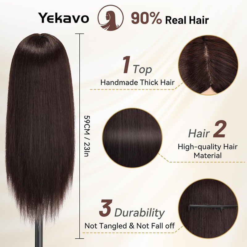 Mannequin Head With 90% Human Hair 23 inch,Doll Head For Hair Styling,Cosmetology Manikin,Hair Practice Head,Training Braiding Hairdressing Head with Wig Stand Tripod