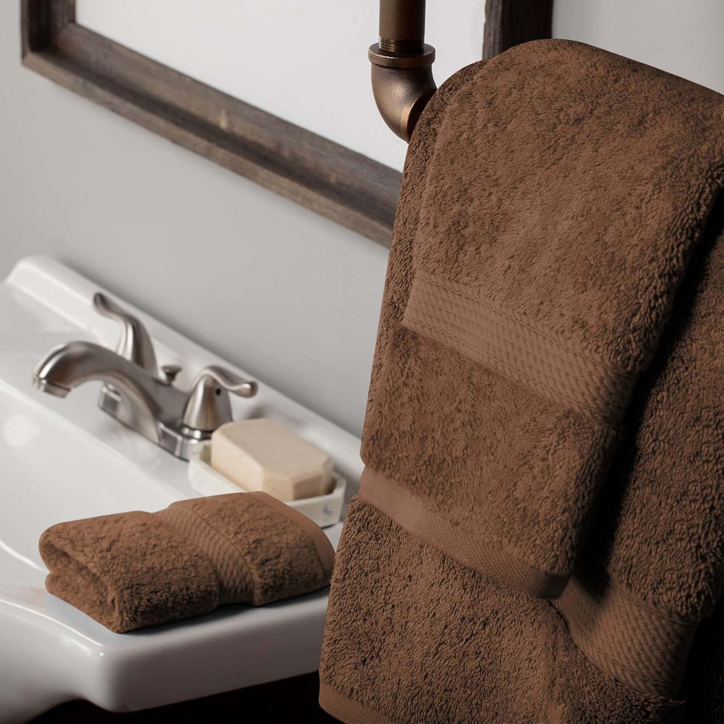 Superior Egyptian Cotton Pile 3 Piece Towel Set, Includes 1 Bath, 1 Hand, 1 Face Towel/ Washcloth, Ultra Soft Luxury Towels, Thick Plush Essentials, Guest Bath, Spa, Hotel Bathroom, Chocolate