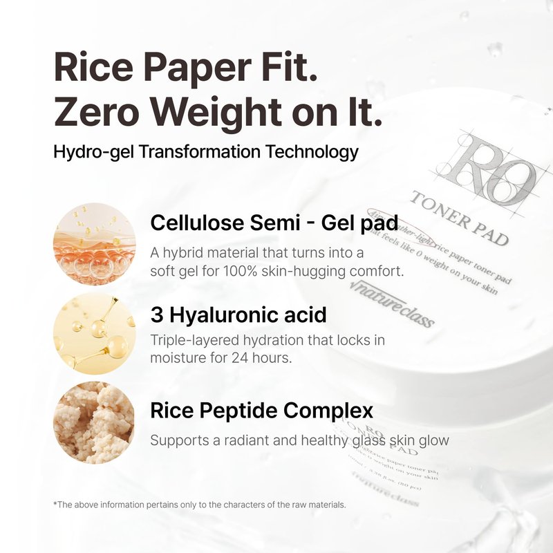 NATURECLASS R0 Exfoliating Toner Pads – Hydrating Face Pads for Pore Care, Hyaluronic Acid, Korean Skin Care, Sensitive Dry Skin, Rice Water, Vegan, 80 Count