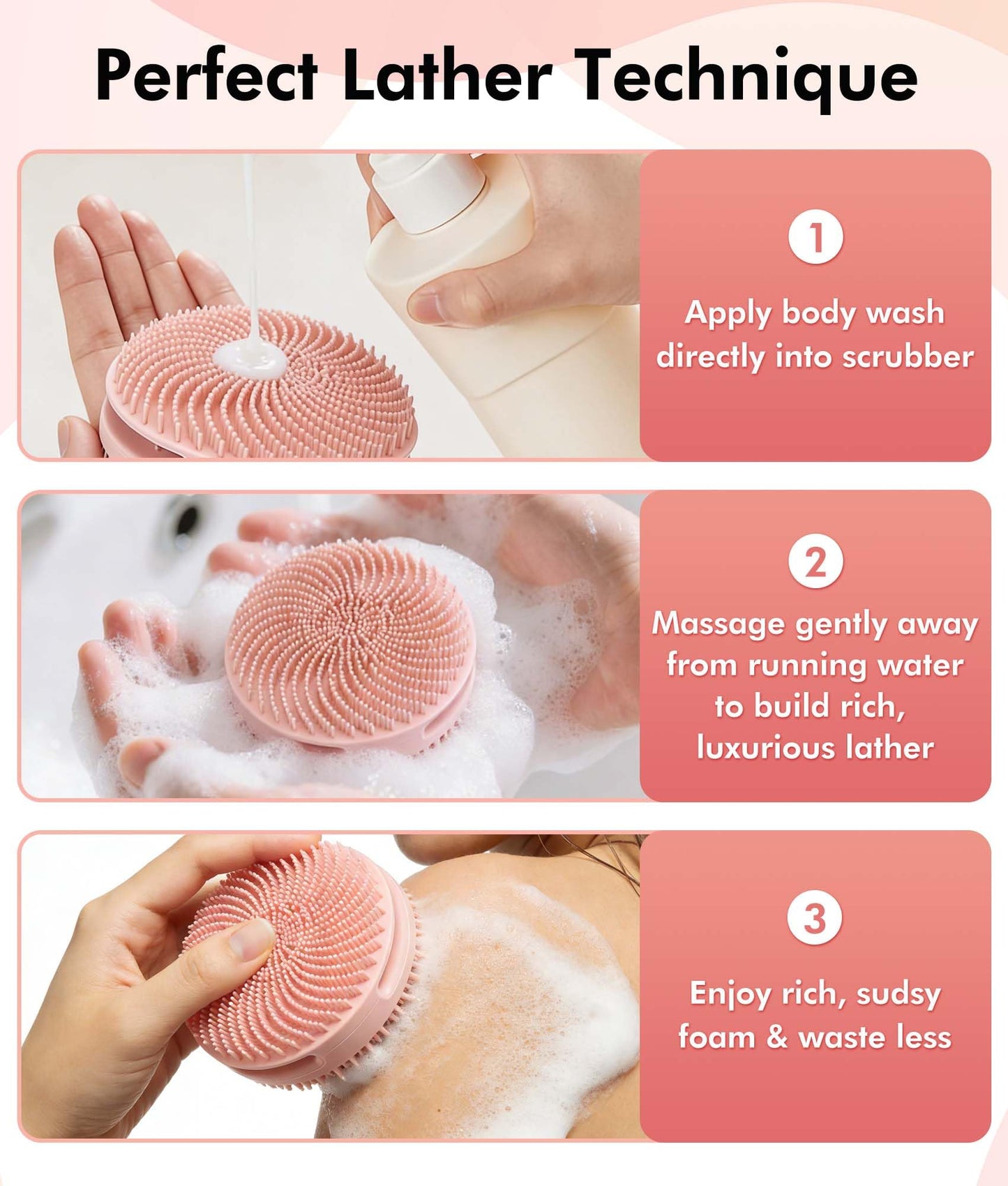 EaTubano Silicone Body Scrubber - 2 Pack Dual-Sided Exfoliating & Massage Scrubber for Women & Men, Rich Foaming Gentle Back Scrubber for All Skin Types (Pink+Grey)