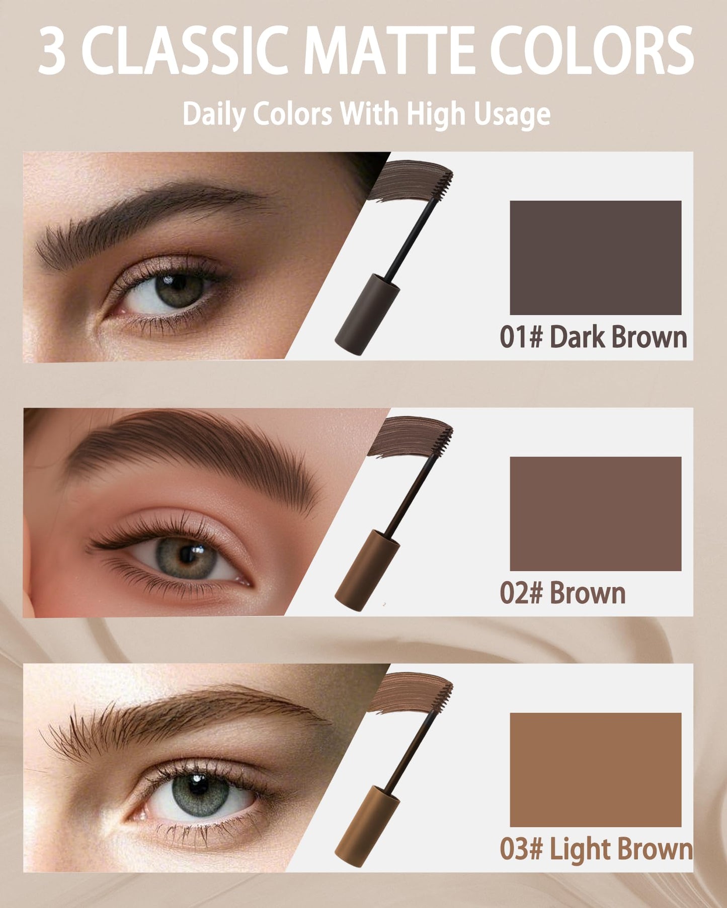 Waterproof Tinted Brow Gel,Long Lasting Smudgeproof Liquid Brow Gel,Creamy Eyebrow Mascara,Volumizing Enhance Brow Mascara,with Double Head Brow Brush,Eyebrow Makeup for Women Christmas-03 Light Brown