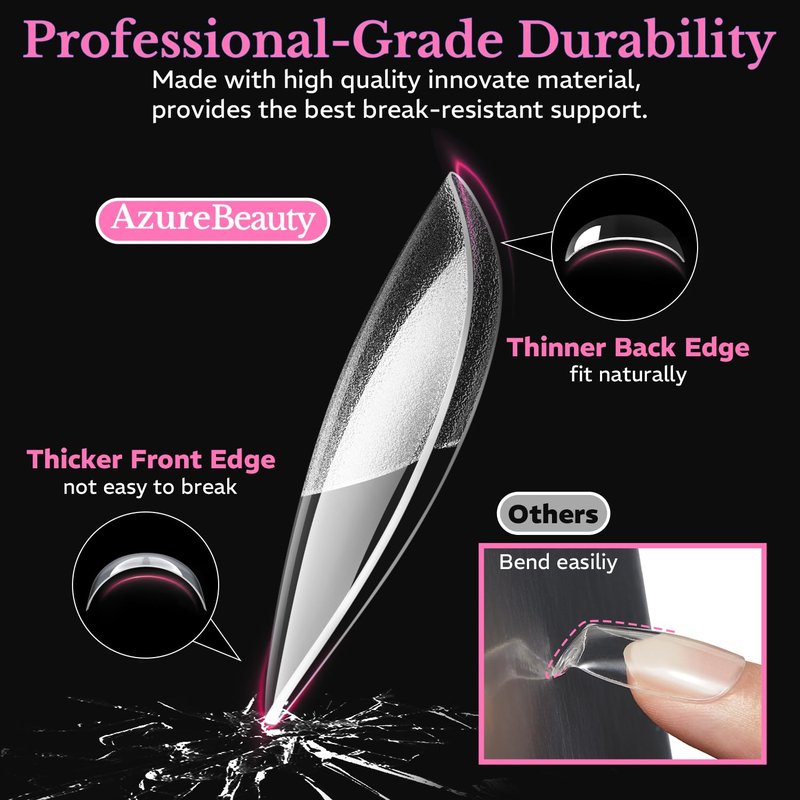 AZUREBEAUTY Extra Short Almond Nail Tips, 600pcs Pre Etched Soft Gel Nail Tips 15Sizes Acrylic Fake Nails Half Matte Full Cover Clear Press On False Nail Extensions for DIY Manicure at Home Nail Art