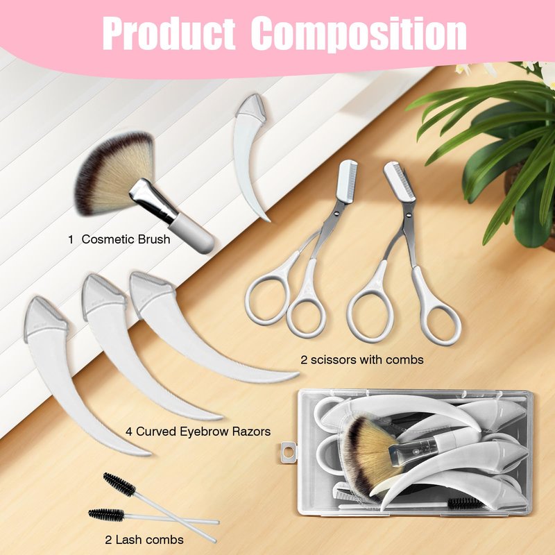 9Pcs Eyebrow Trimmer Kit,Eyebrow Scissors with Comb,Brow Shaping Tool and Groom Brush,Curved Eyebrow Razor Lash Comb Cosmetic Brush