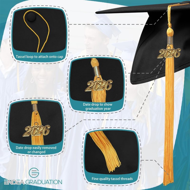 Graduation Tassel with Gold Date Drop - Single Color Design | Gold, 2026