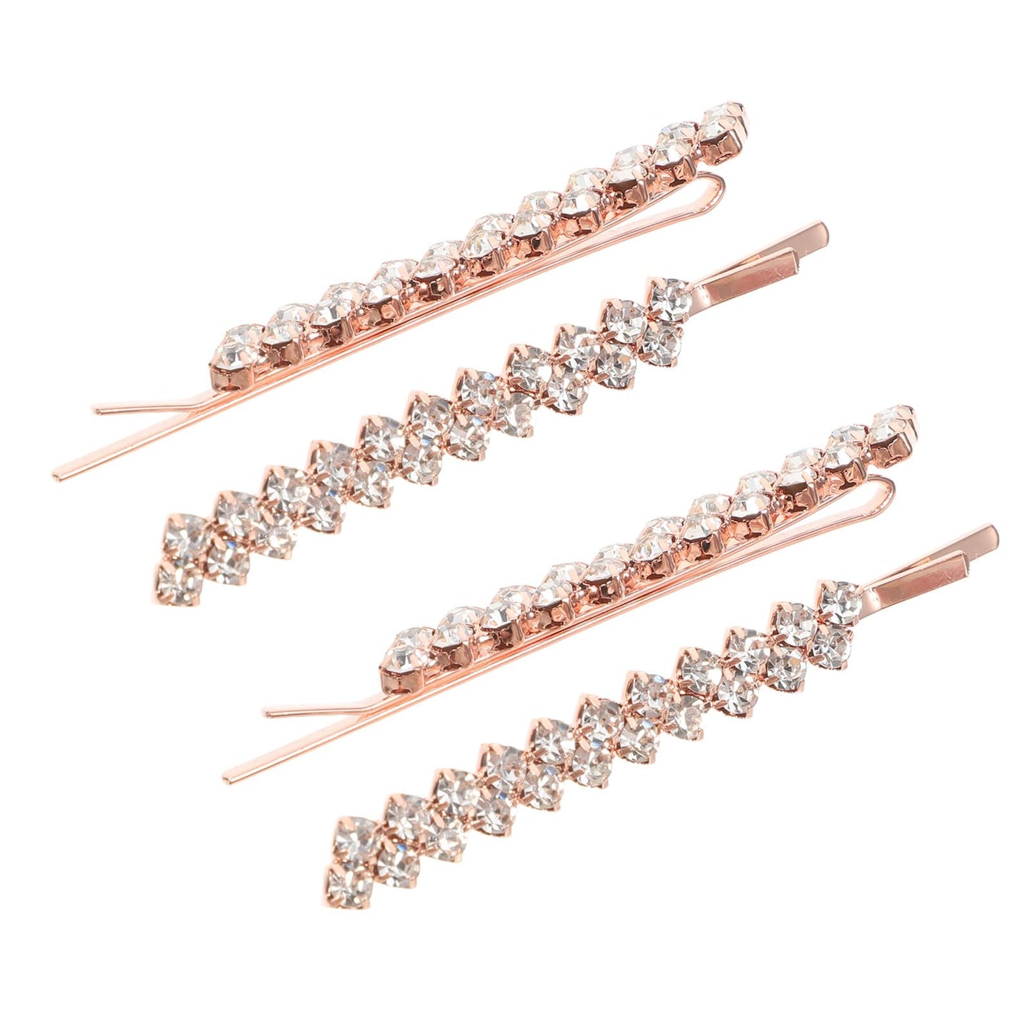 Uonlytech Hair Jewelry Clip, 1 Set 2 Pairs Rhinestone Hair Barrette, Rose Gold Fashion Hair Clip for Women