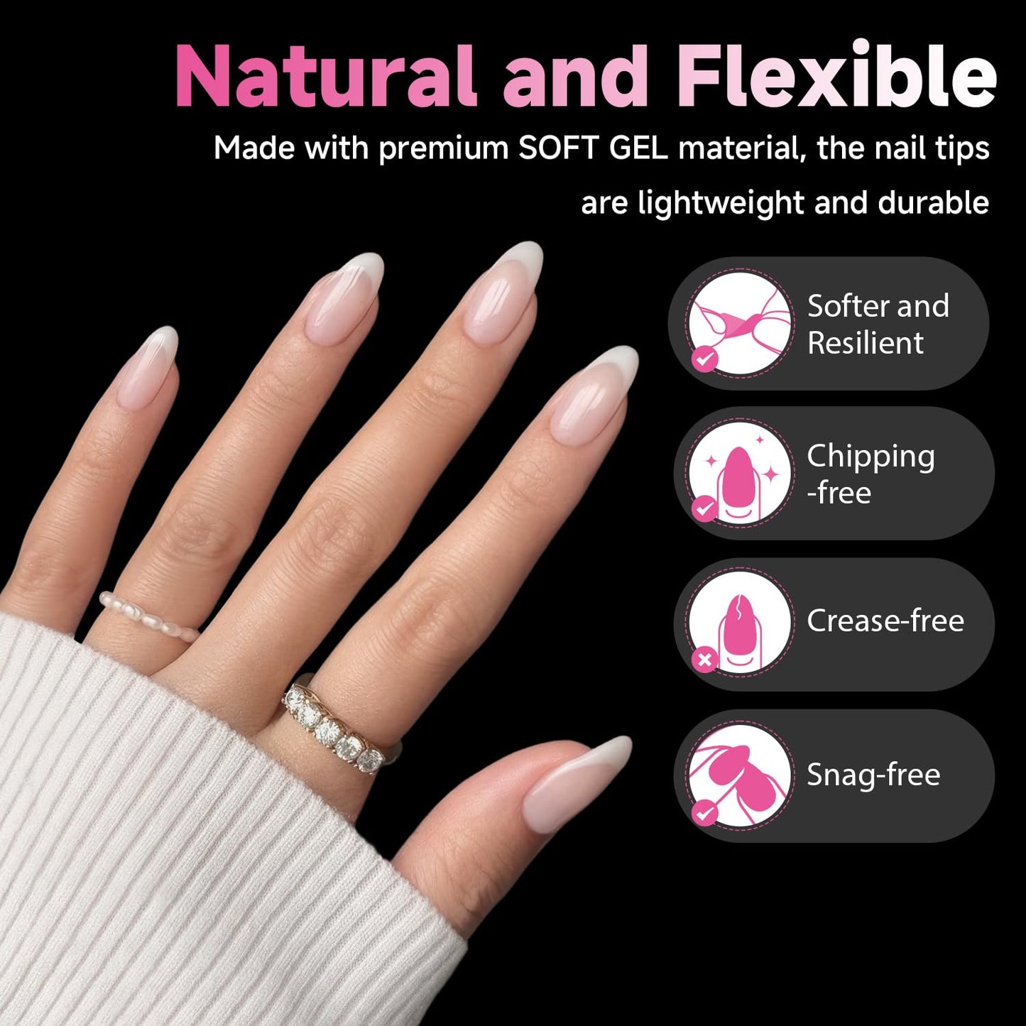 UNA GELLA Medium Almond Nail Tips, 312pcs Gel Nail Tips Almond Shape, Pre Etched Full Cover Clear Fake Acrylic Pointed Press On Nails No C Curve for Nails Extension Art DIY Salon 12 Sizes