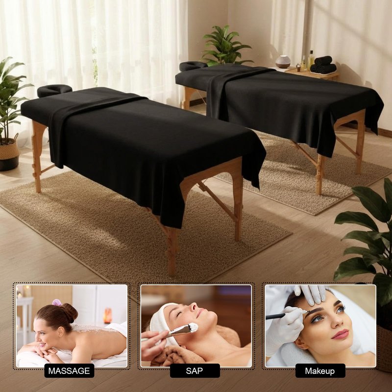 Oudain 8 Sets Soft Microfiber Massage Table Sheets Set 3 Piece Set Includes Massage Table Cover Fitted Sheet and Face Rest Cover(Black)