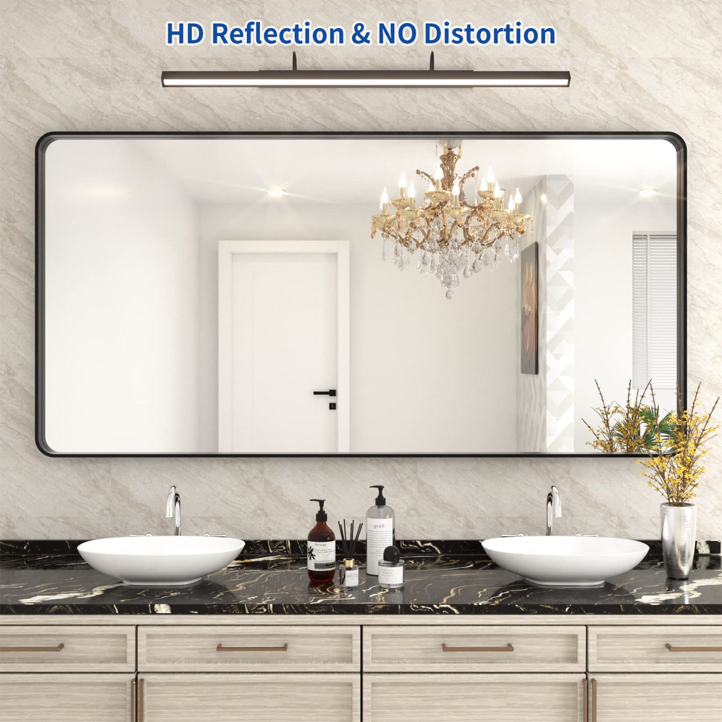 WEER Black Bathroom Mirror 72x36 Inch, Black Metal Framed Mirror for Wall, Large Rounded Rectangle Matte Black Vanity Mirror Farmhouse, Anti-Rust, Tempered Glass, Hangs Horizontally or Vertically