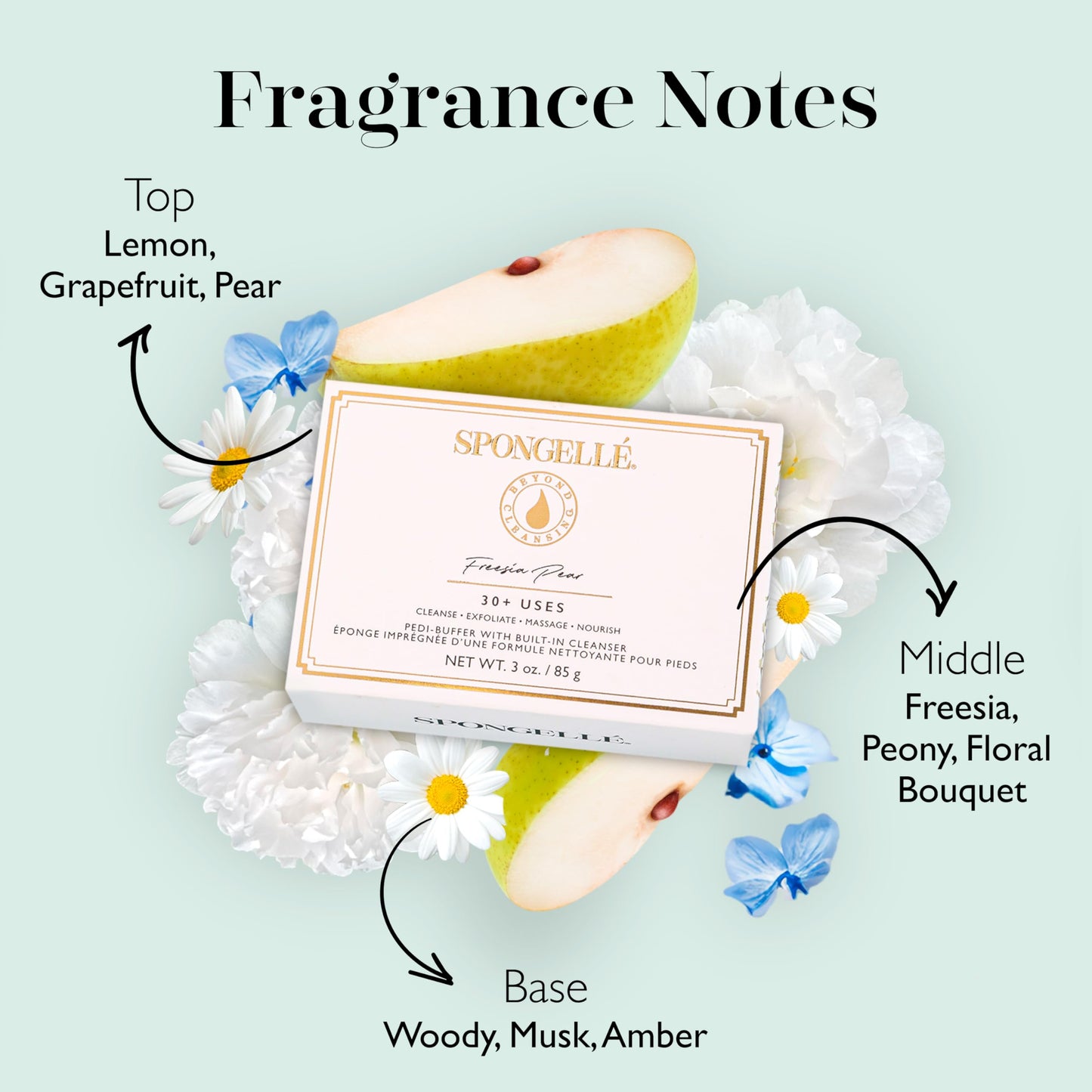 Spongellé Freesia Pear Pedi Buffer Bath Sponge | Exfoliating Foot & Heel Scrub | Cleanse, Exfoliate, and Nourish in One Easy Step | Cruelty-Free, Vegan, Dermatologist-Tested, Made in USA | 30+ uses