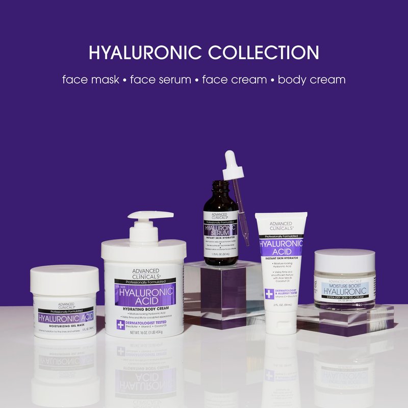Advanced Clinicals Hyaluronic Acid Moisturizer Body Cream | Hydrating Cream & Body Lotion For Women & Men To Help Improve Look of Wrinkles, Stretch Marks, Dry Skin, & Crepey Skin, 16OZ + Travel Size