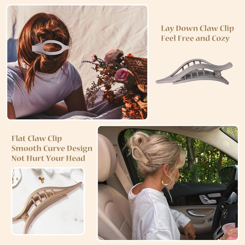 Flat Hair Clips Set - 6 Durable Claw Clips for Women | Stylish Brown & Grey Accessories