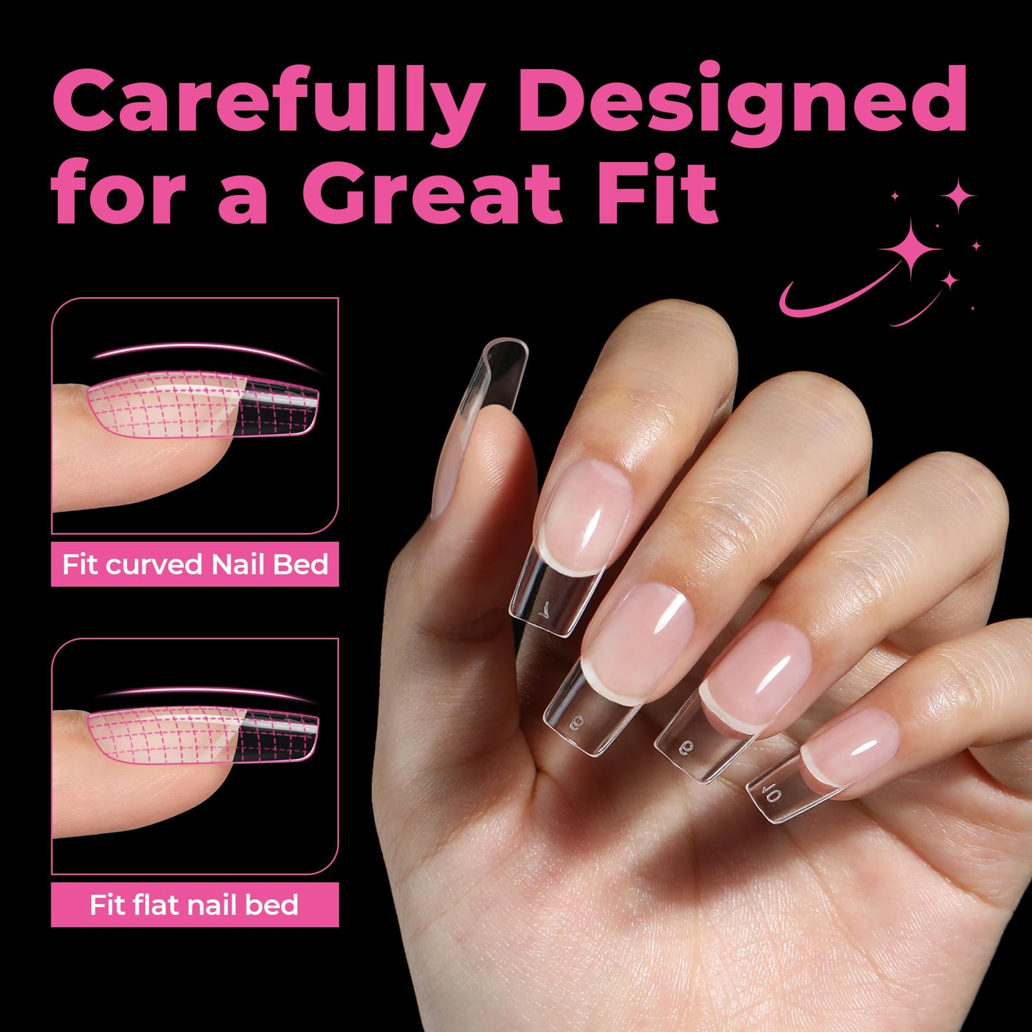 UNA GELLA Medium Square Gel Nail Tips 216pcs Clear Square Fake Nails for Full Cover Acrylic French False Nails for Nail Extension and DIY Nail Art 12 Sizes False Gelly Tips DIY Salon