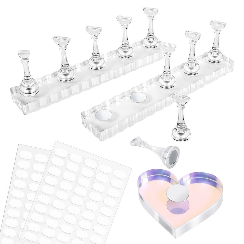 Nail Stand for Press On Nail Holder for Painting Nails, Magnetic Fake Nail Stands Tips, Heart Shaped Nail Holder with Double-sided Tape Practice Nail Art Tools