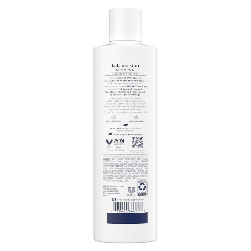 Dove Damage Therapy Shampoo - Daily Moisture for Dry Hair with Bio-Protein & Hyaluronic Serum | 12 Fl Oz